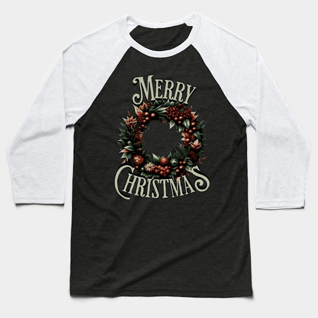 Christmas Wreath Baseball T-Shirt by Norse Magic